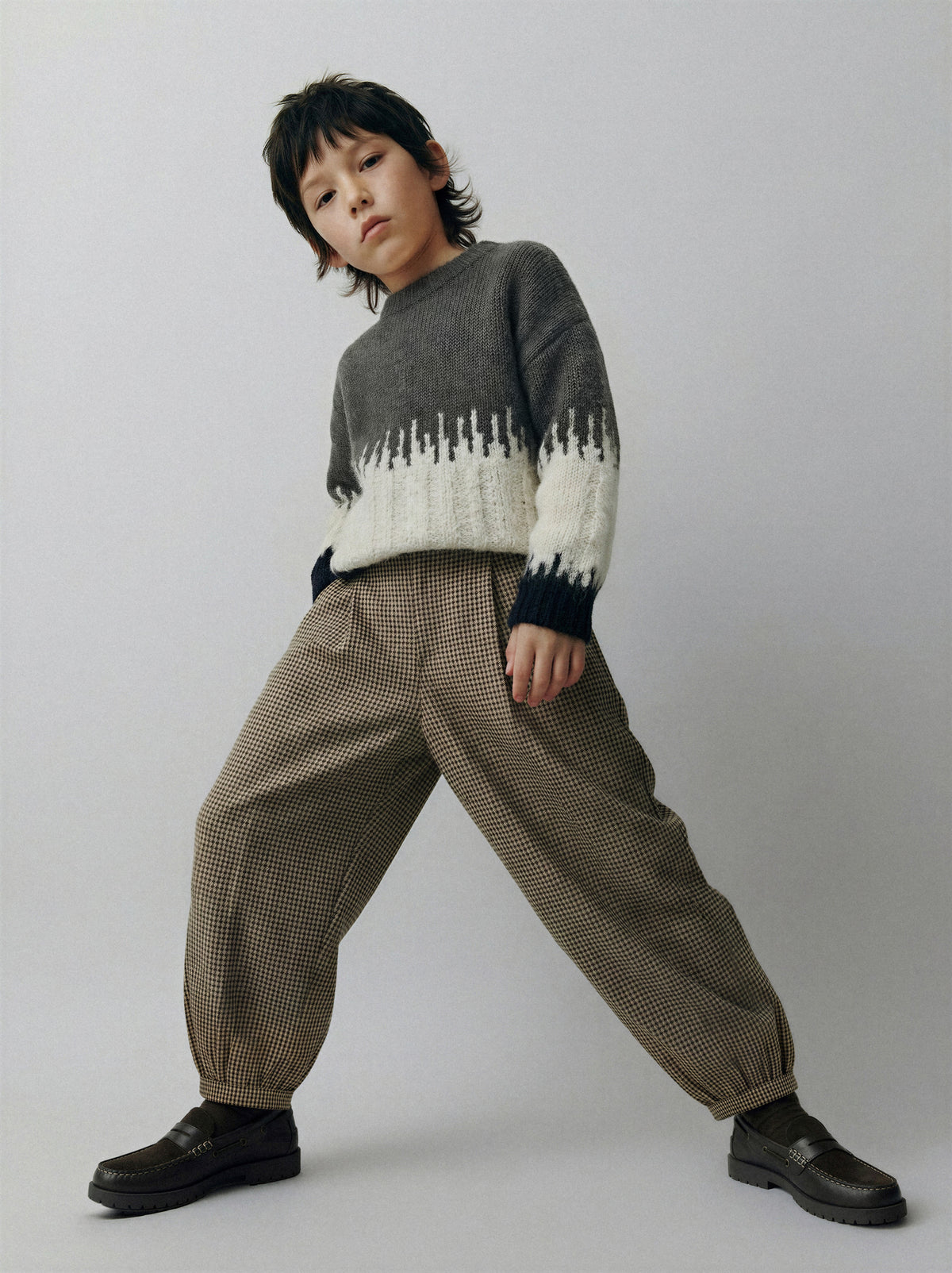 Elastic Waist Checked Trousers